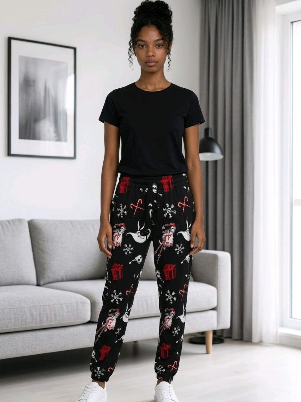 The Nightmare Before Christmas Black Holiday Joggers W/Jack Skellington/Zero S